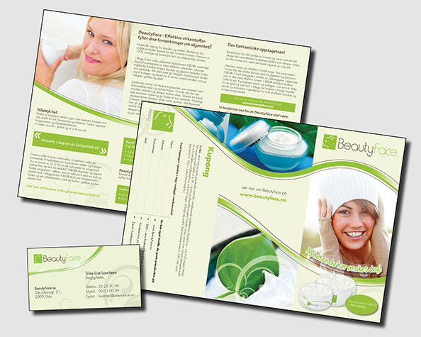 Bilde av brosjyre og visittkort for Beautyface
